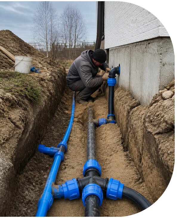 Монтаж наружного водопровода на участке под ключ в Карпинске